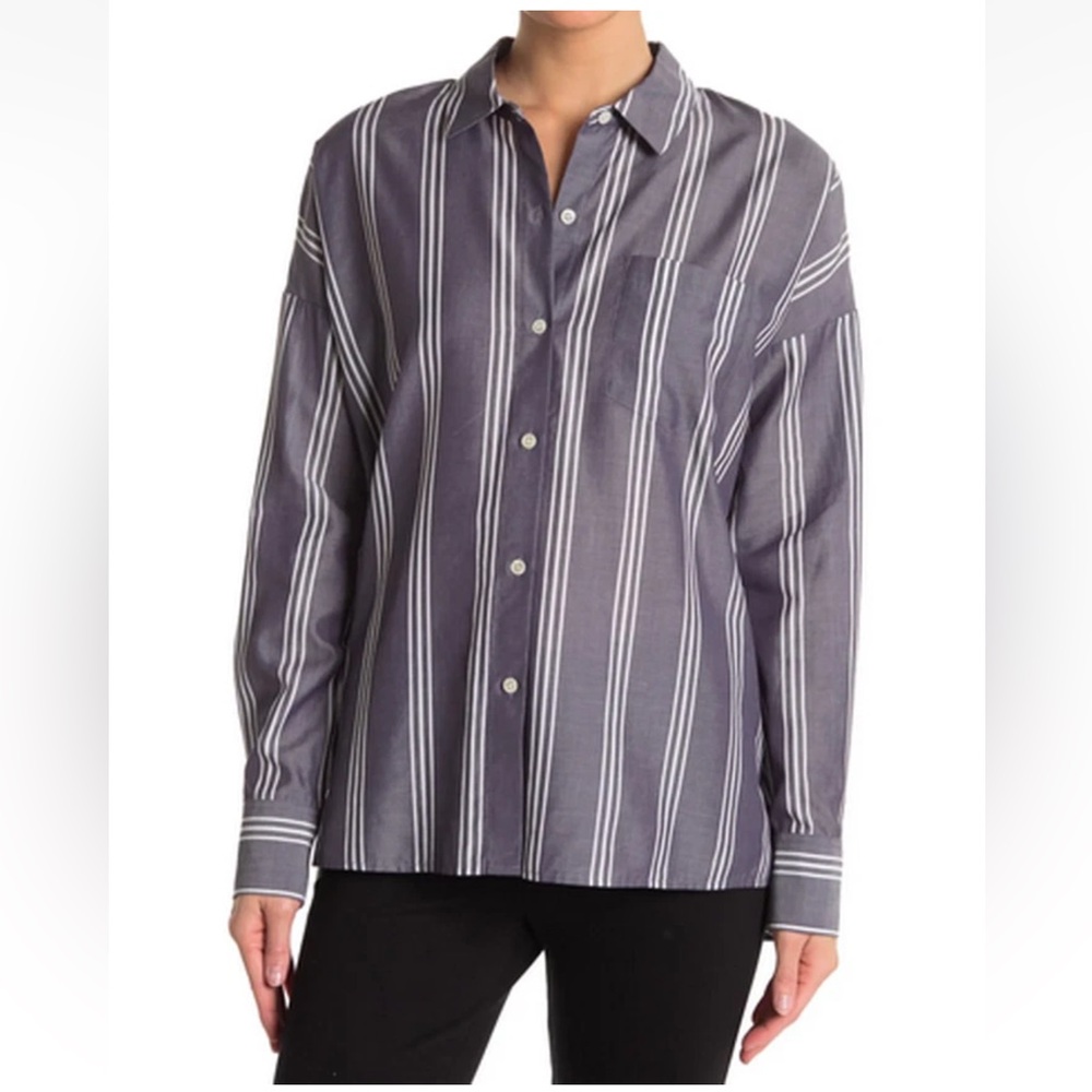 Theory Women's Lourah Striped Shirt Blue Sz L